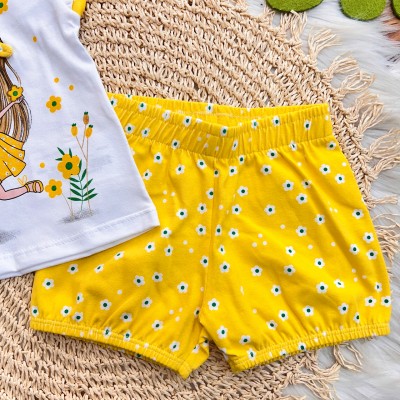 Conj. Blusa Menininha com Florzinhas - Branco e Amarelo